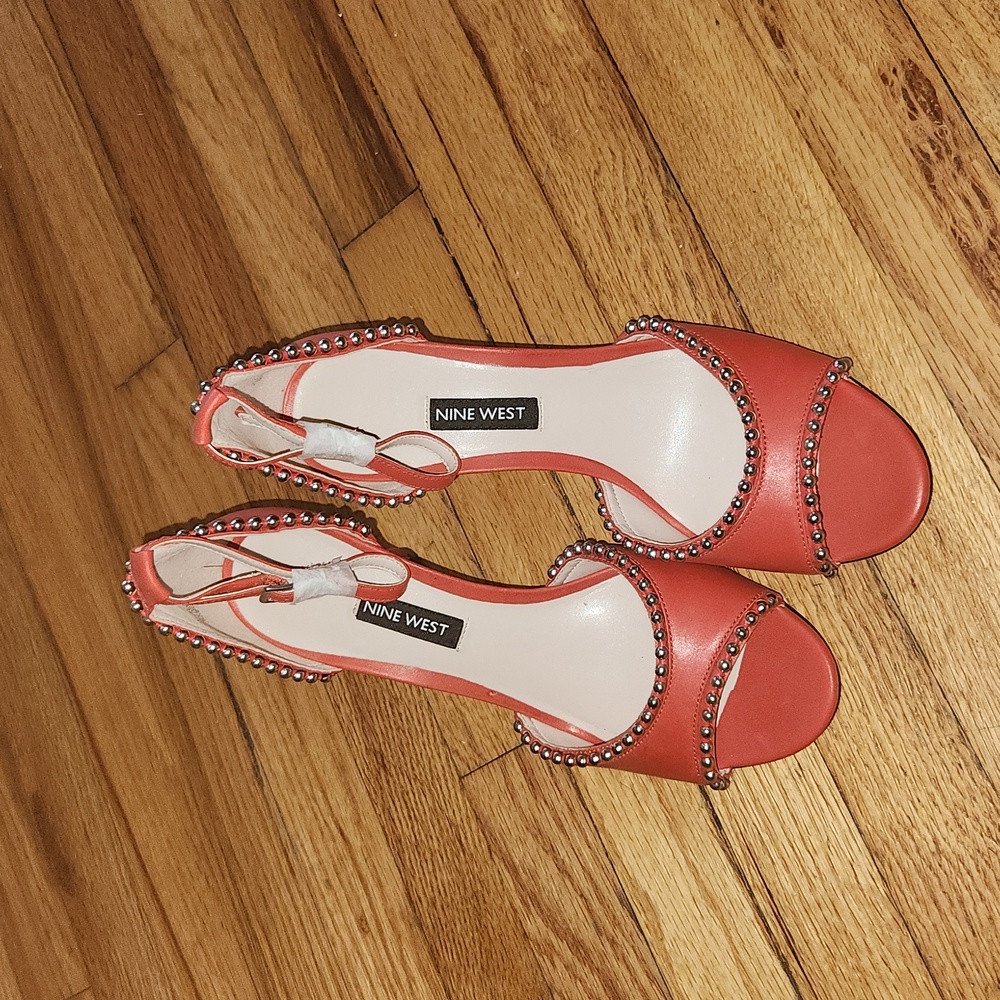 Nine west red leather sandals with silver detail